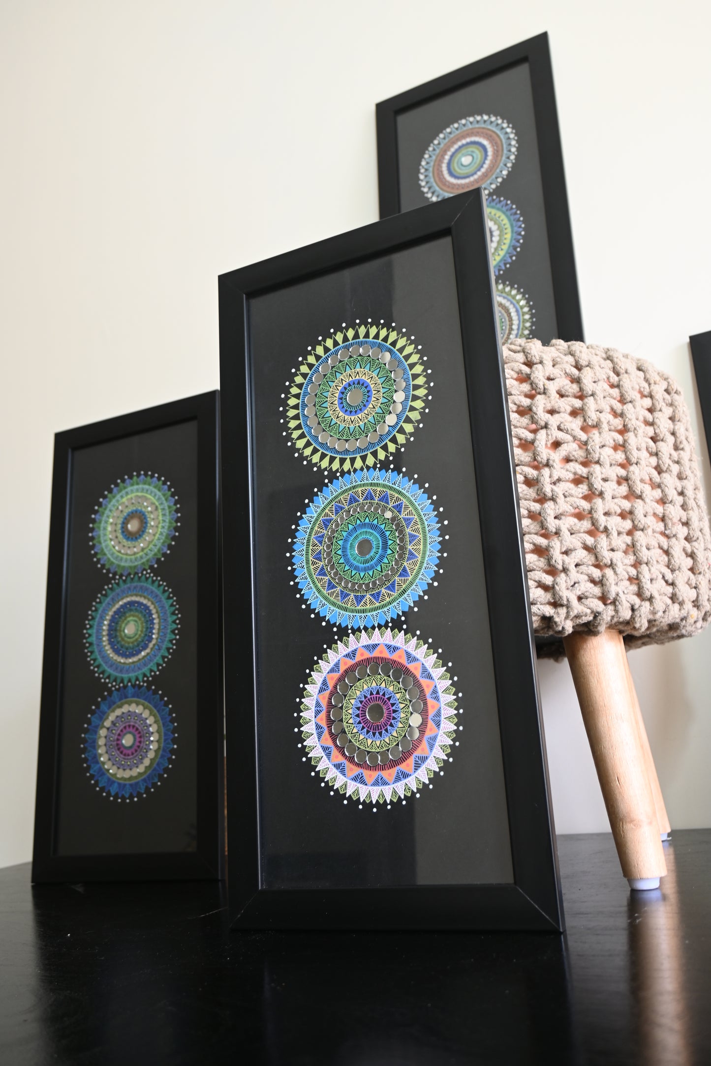 Pack of 4 Handmade Mandala Dot Paintings