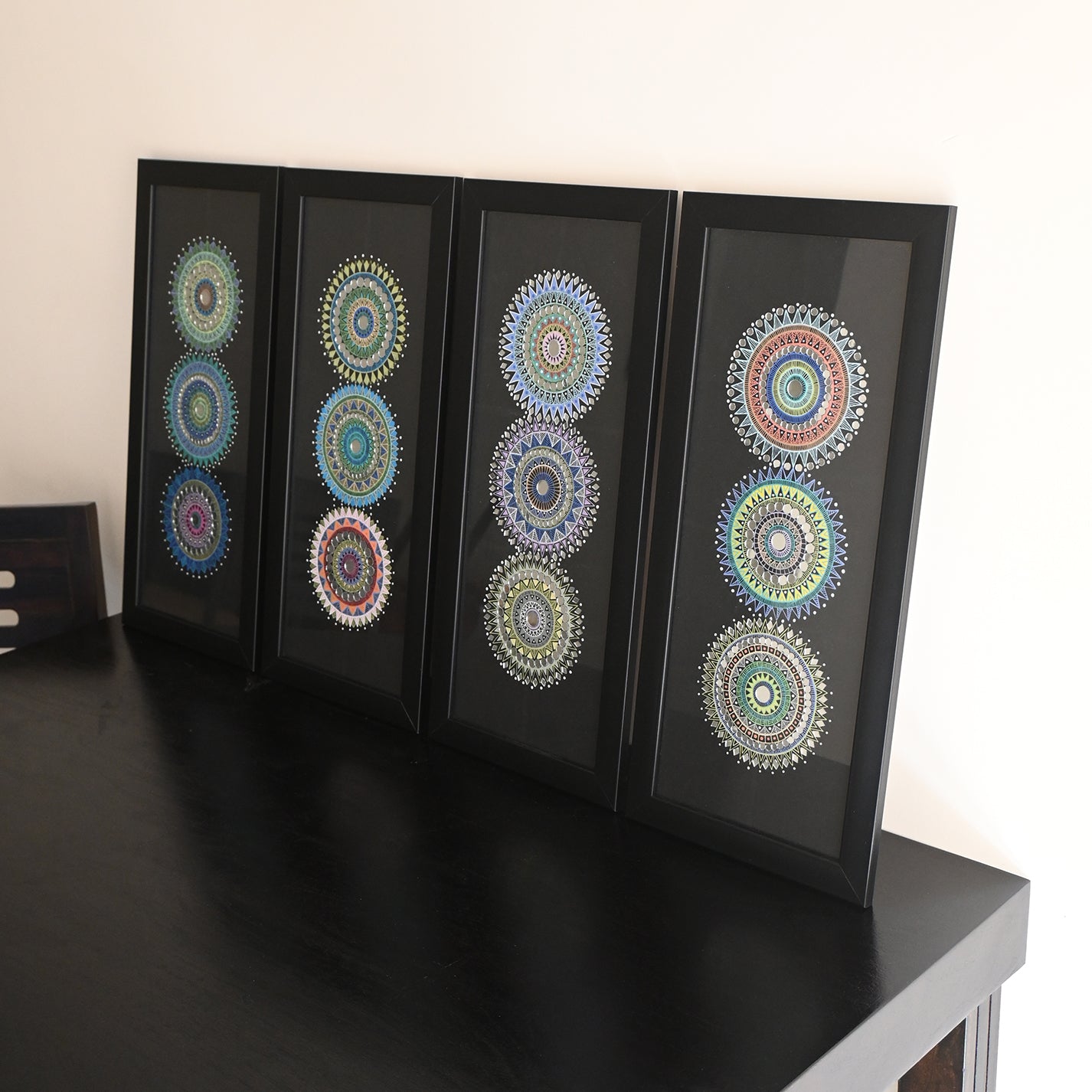 Pack of 4 Handmade Mandala Dot Paintings