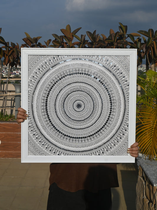 Classic BnW – Handcrafted Bohemian Mandala Wall Art - 63x63cm