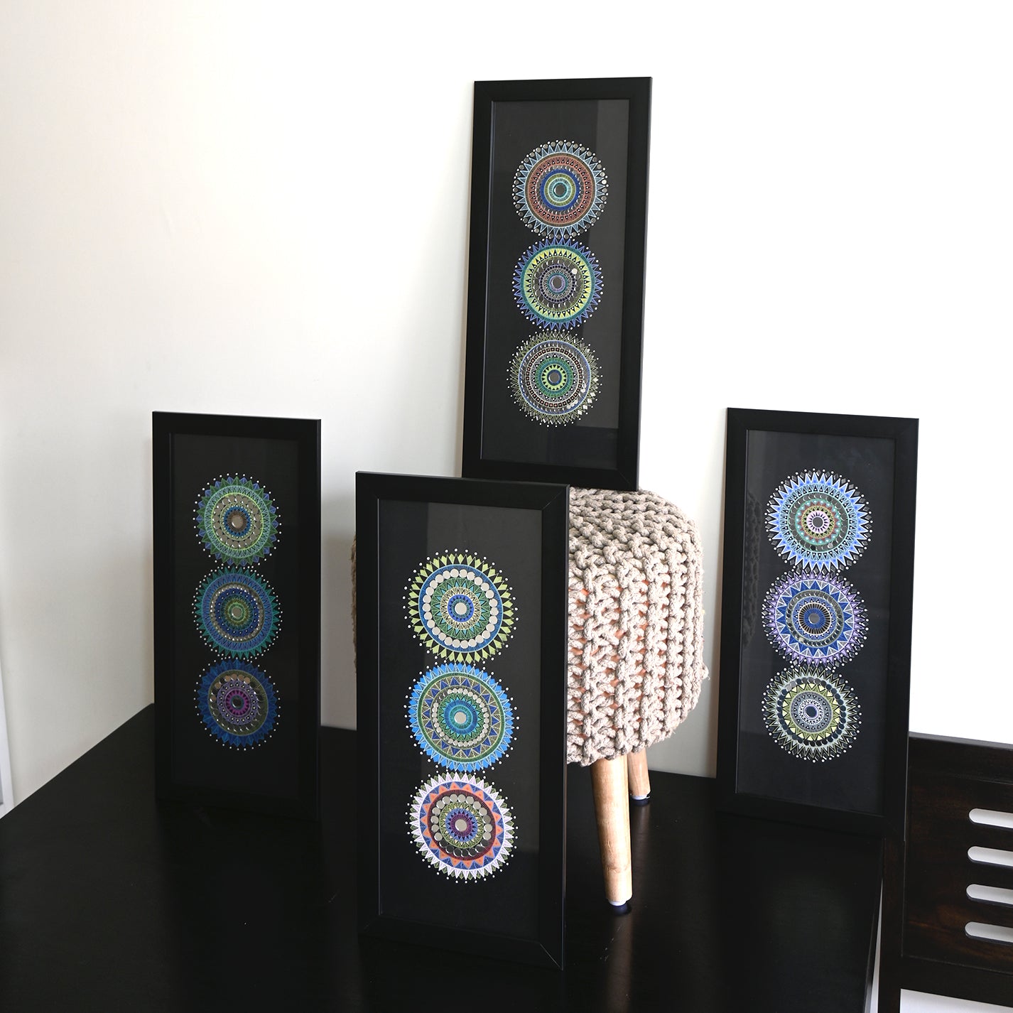 Pack of 4 Handmade Mandala Dot Paintings