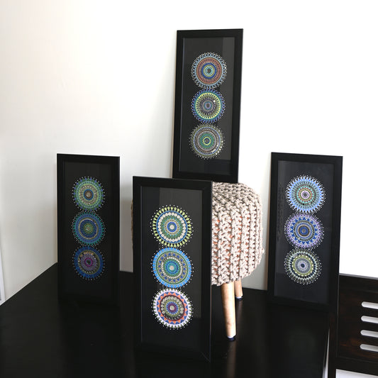 Pack of 4 Handmade Mandala Dot Paintings