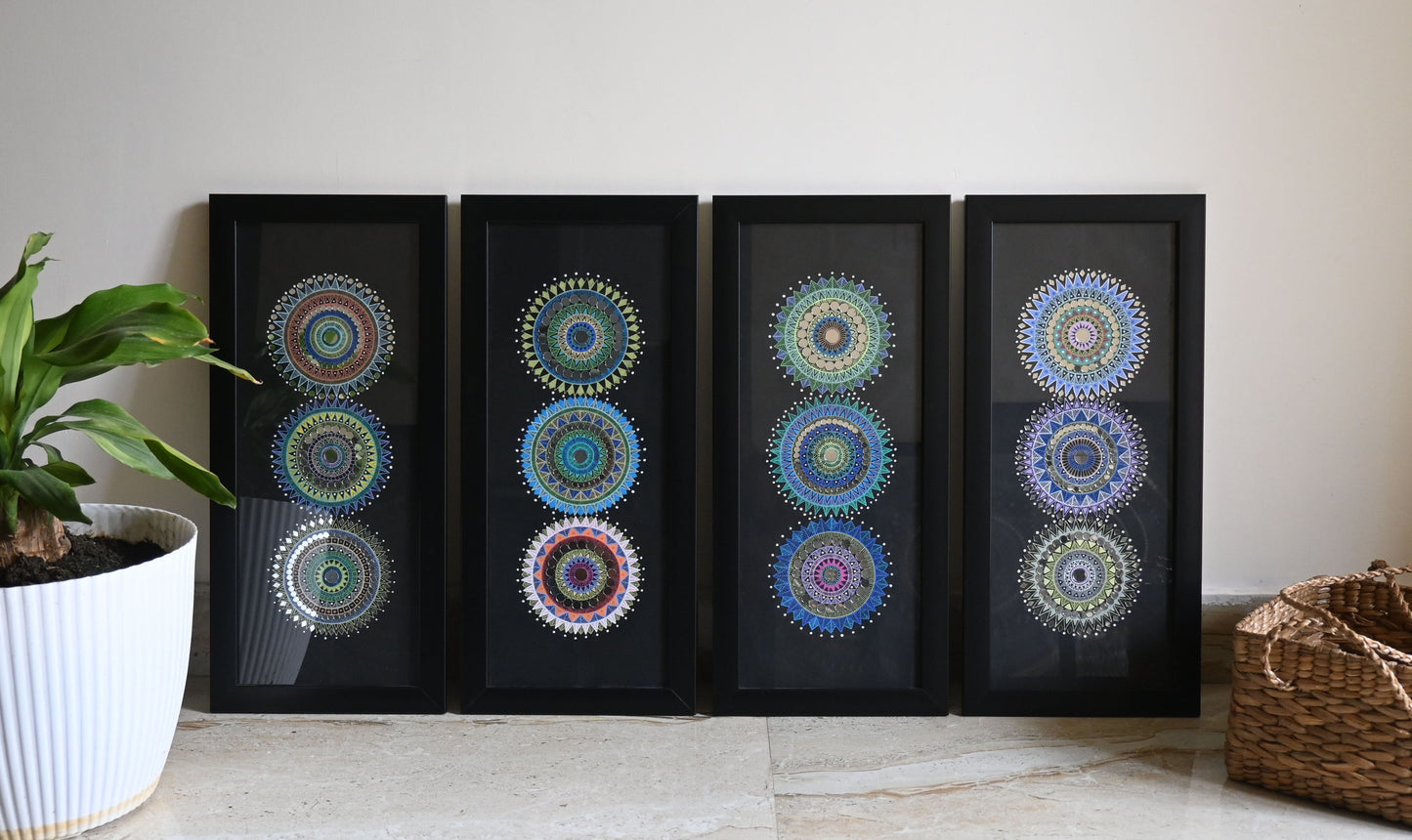 Pack of 4 Handmade Mandala Dot Paintings