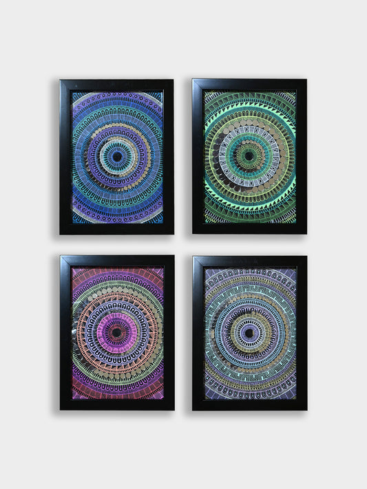 Neon Harmony – Set of 4 Mandala Art 23x17cm