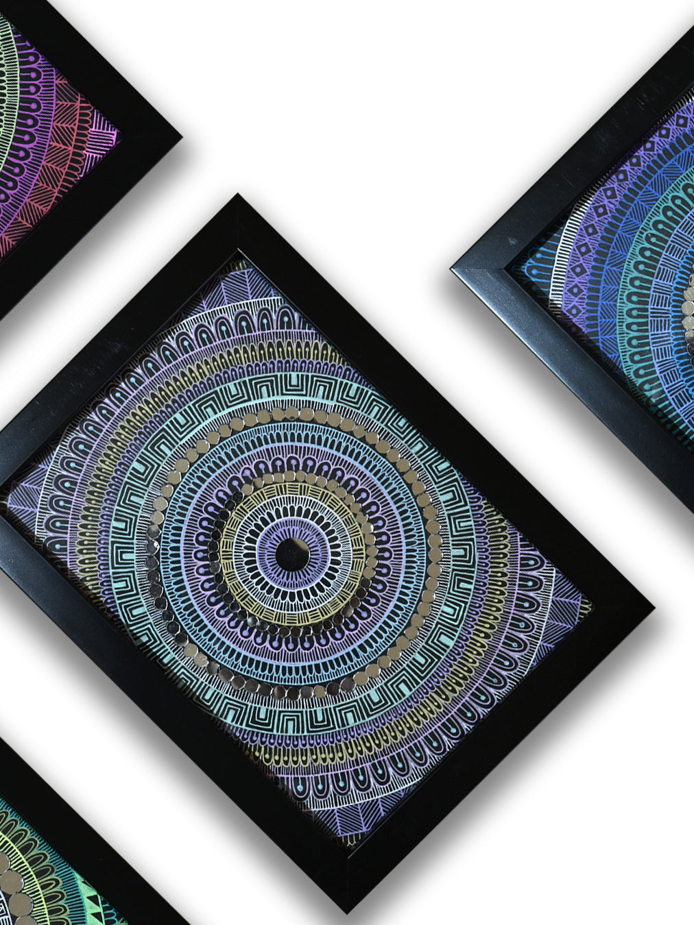Neon Harmony – Set of 4 Mandala Art 23x17cm