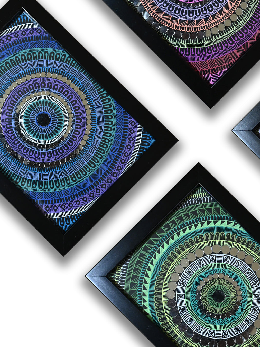 Neon Harmony – Set of 4 Mandala Art 23x17cm